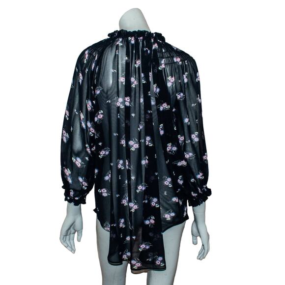 ISABEL MARANT Etoile Women's Silk Sheer Blouse Blue Floral Size 5 - Picture 3 of 8